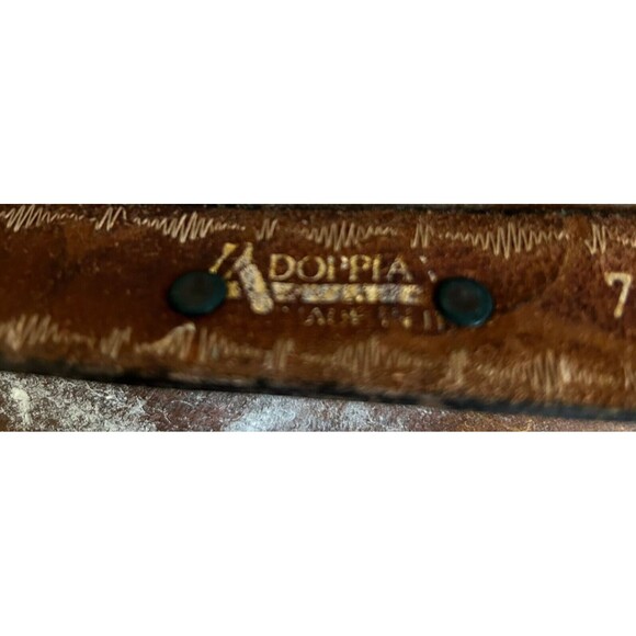 Adoppia Belt Vintage Genuine Leather and Brass Studs and Embossed Buckle 30\